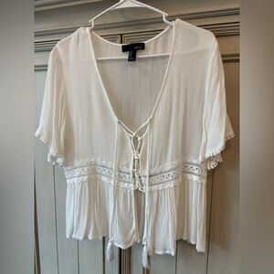 Cream Lace-Up Blouse